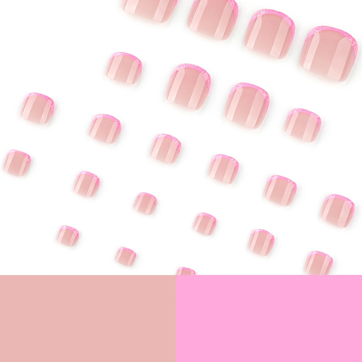 Pink French tip fake toenails short square 24 piece press-on set