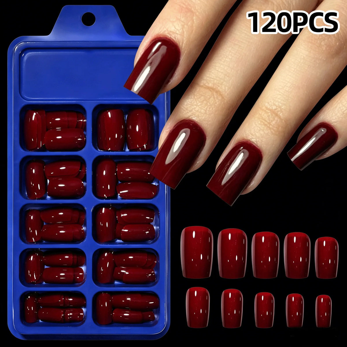 121 piece short square almond fake nail tips press-on variety set