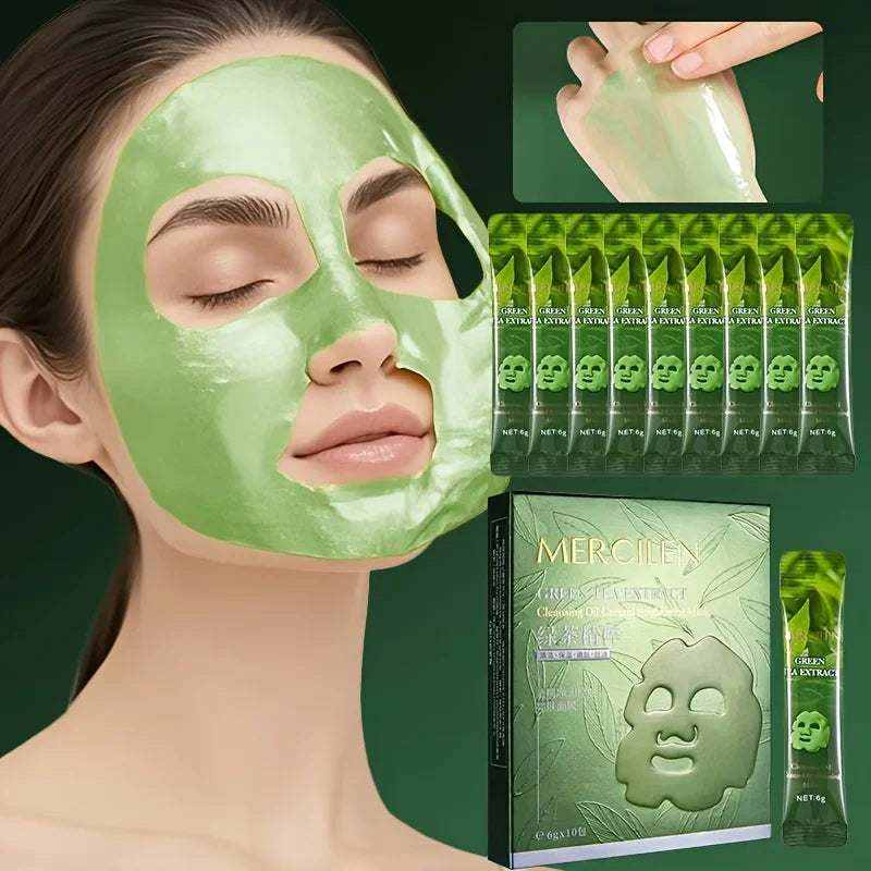 Green tea peeling facial mask 10 piece anti-aging brightening set