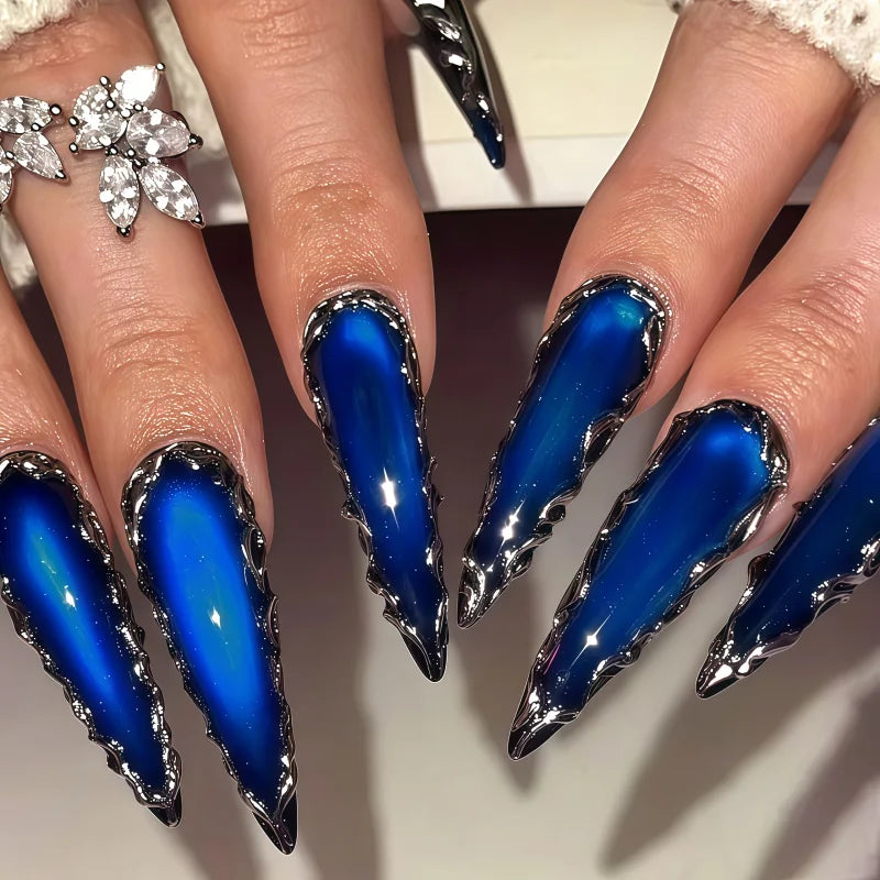 Purple floral medium press-on nails spring design 24 piece set
