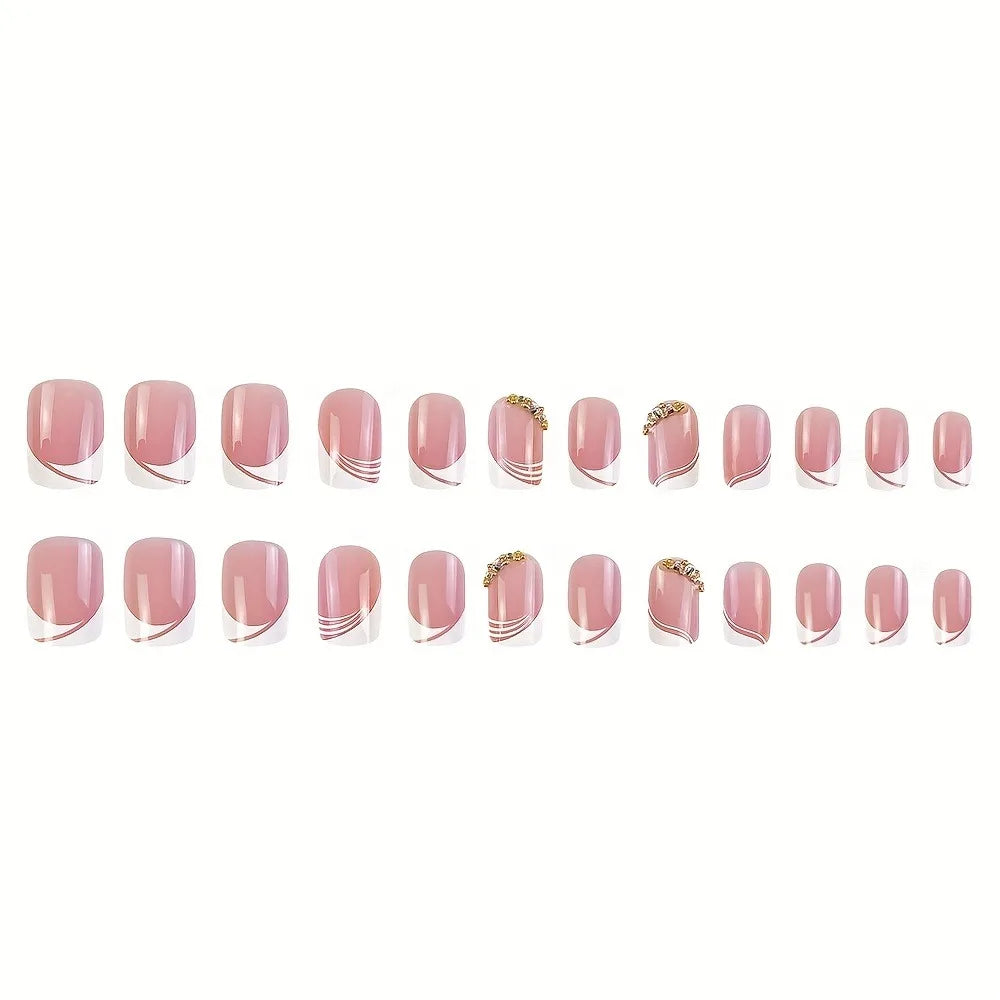 French tip handmade press-on nails short square white 24 piece set