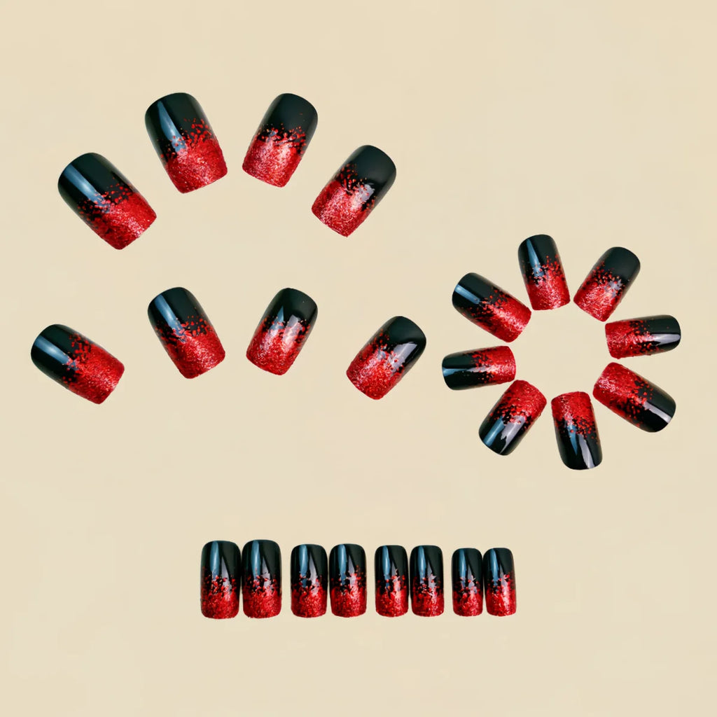 Gradient brown red medium fake press-on nails for women