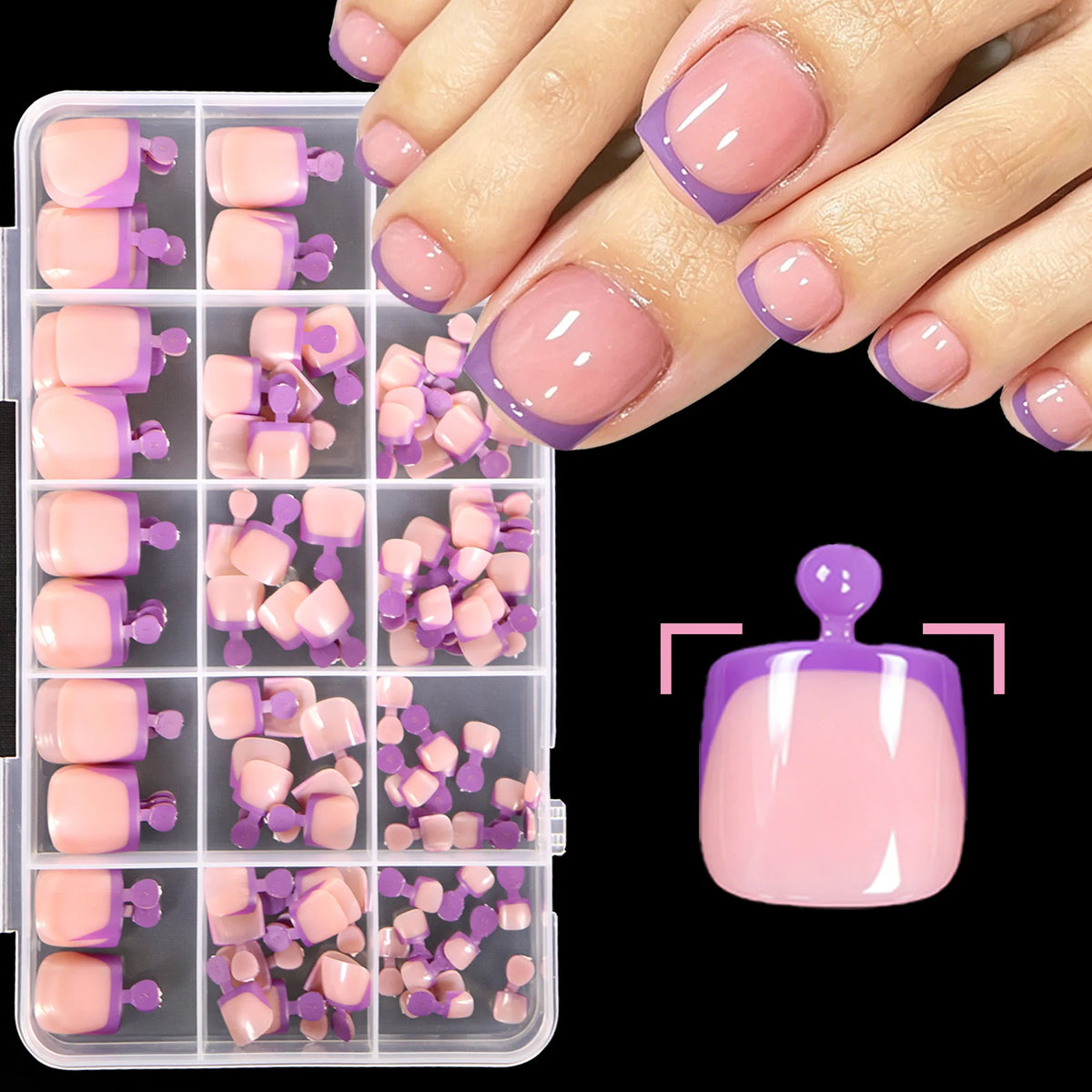 121 piece classic white French edge fake toenails press-on set