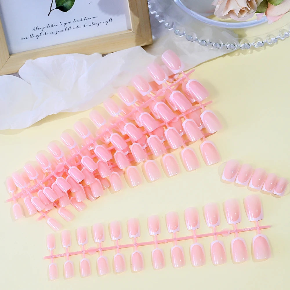 126 piece glossy short square press-on nails clear natural set