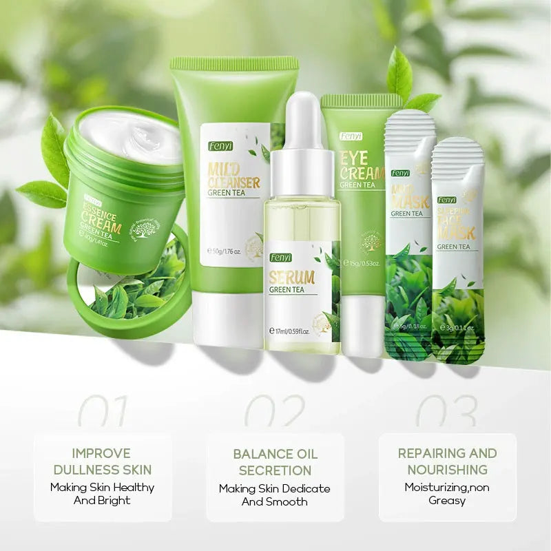 Fenyi green tea 6-piece skin care set brightening anti-aging routine