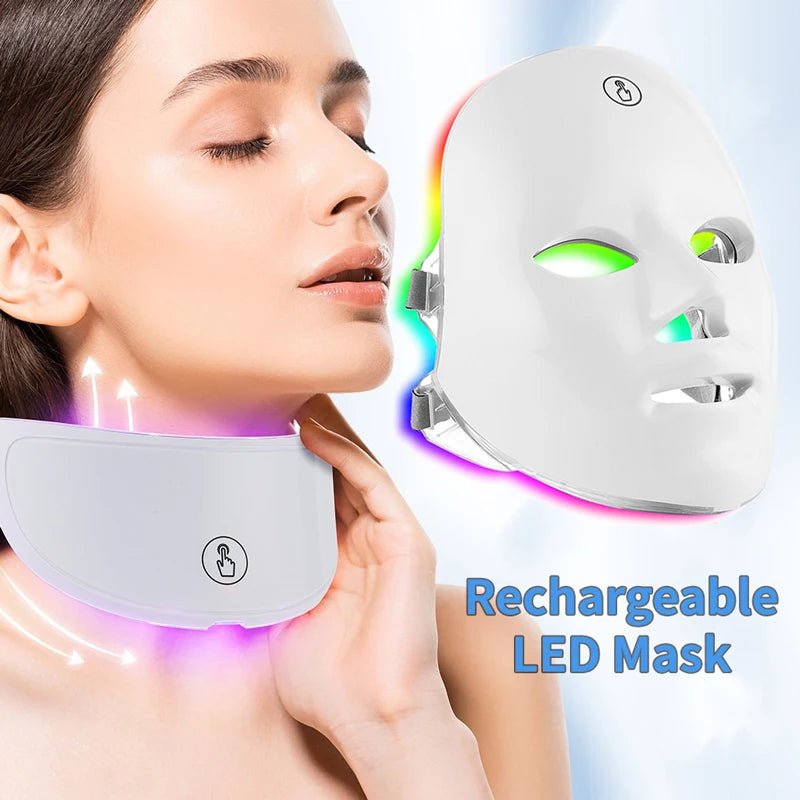 Rechargeable LED photon face and neck mask anti-aging beauty device