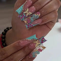Sweet pink floral medium square false nails 24 piece press-on set