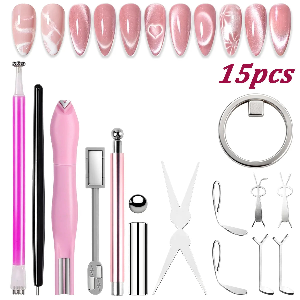 Cat eye nail magnet set 15 piece magnetic gel nail art tool