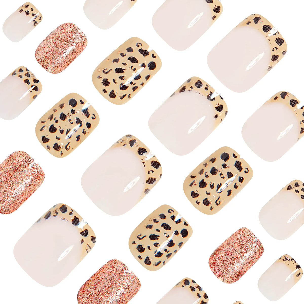 Leopard print black purple medium fake press-on nails for women