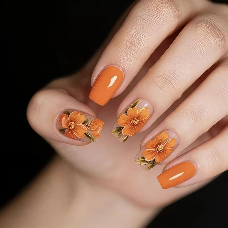 Purple floral medium press-on nails spring design 24 piece set