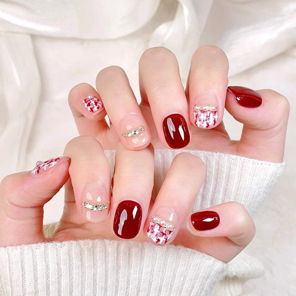 Luxury butterfly bow handmade press-on nails high-end nail art