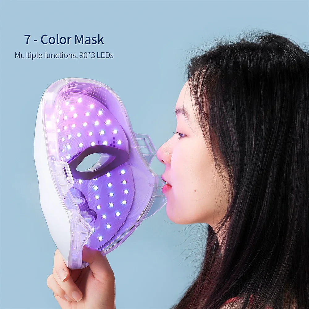 Rechargeable LED photon face and neck mask anti-aging beauty device