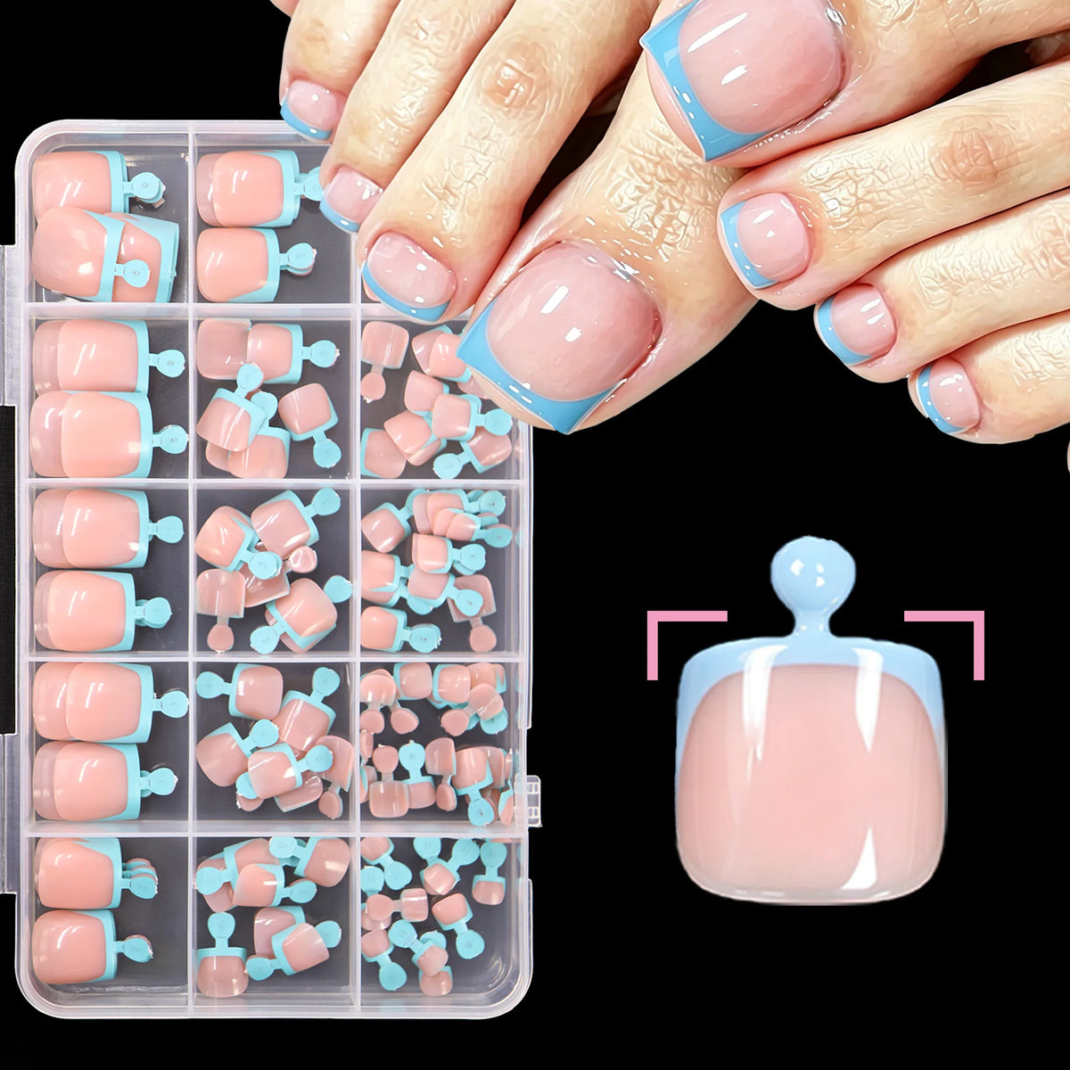 123 piece classic white French edge fake toenails press-on set