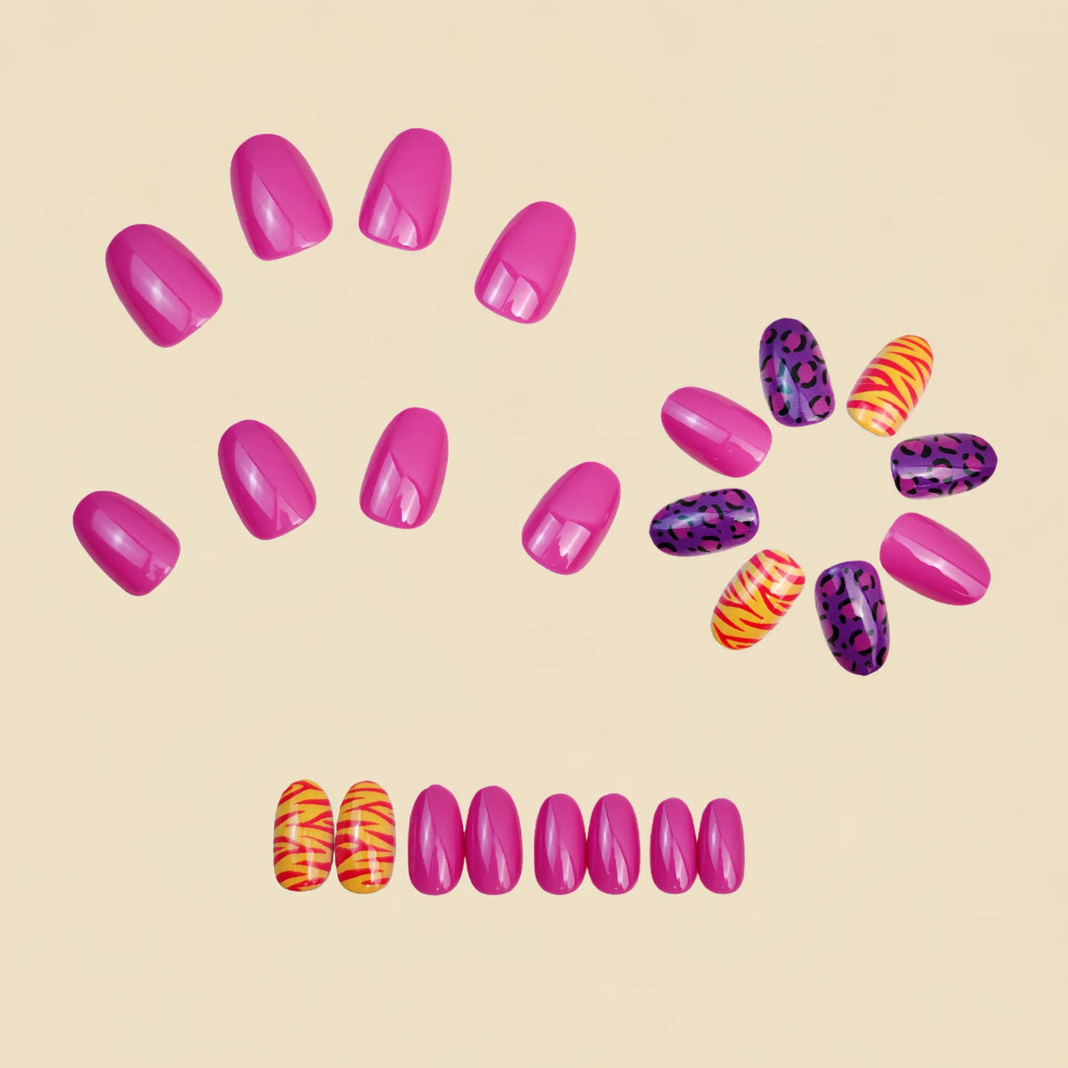Leopard print black purple medium fake press-on nails for women