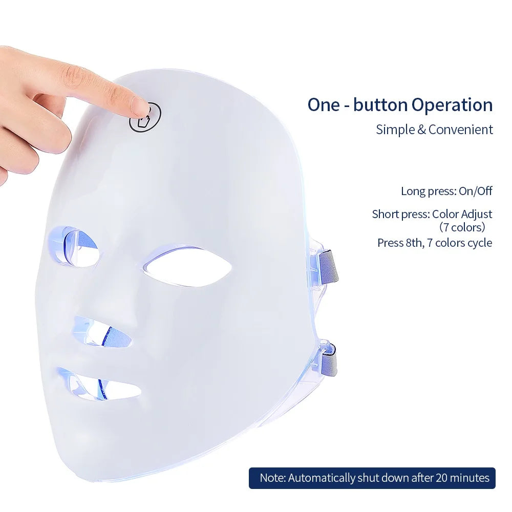 Rechargeable LED photon face and neck mask anti-aging beauty device