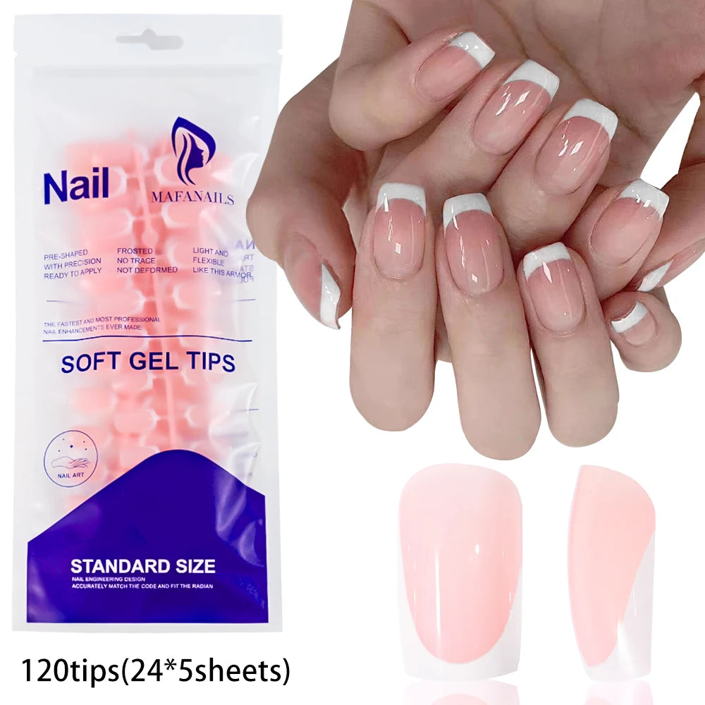 130 piece glossy short square press-on nails clear natural set