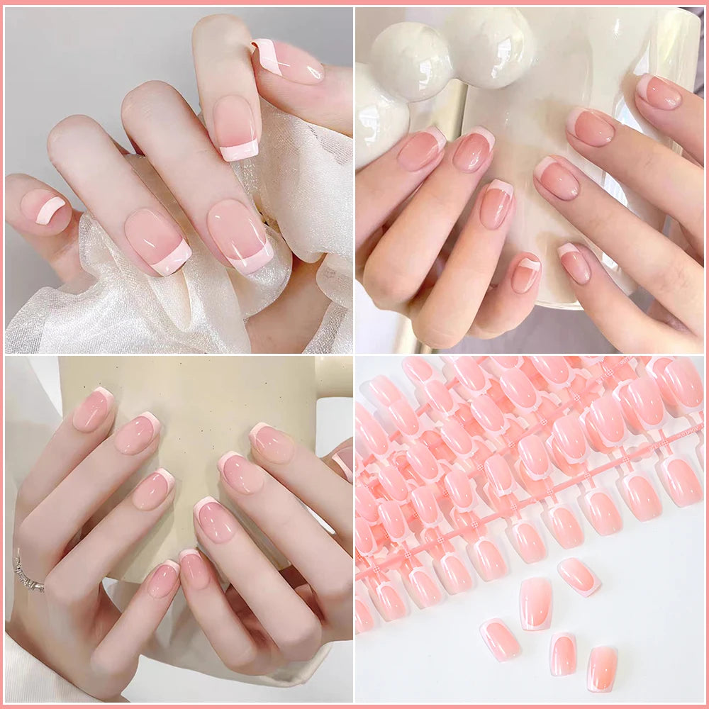 123 piece glossy short square press-on nails clear natural set
