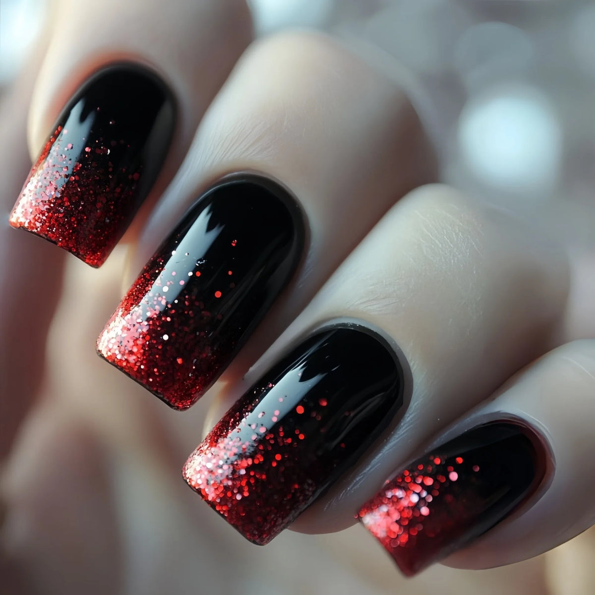 Gradient brown red medium fake press-on nails for women