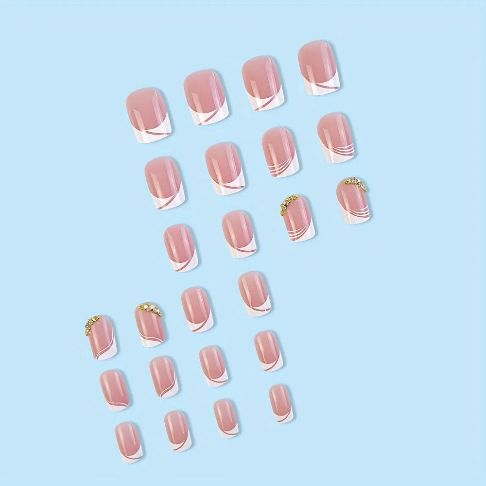 French tip handmade press-on nails short square white 24 piece set