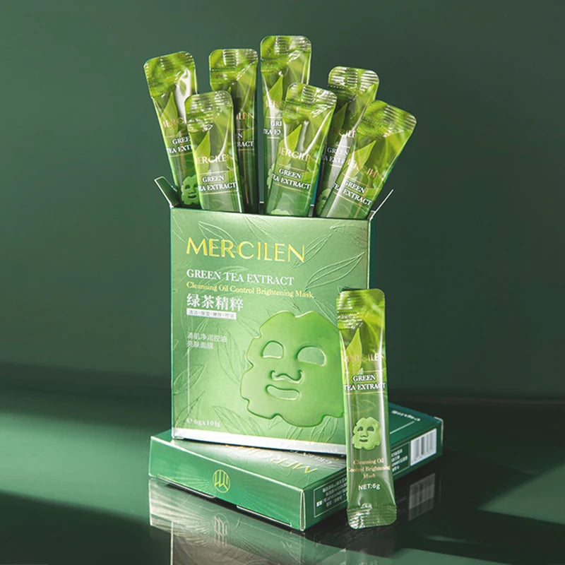 Green tea peeling facial mask 10 piece anti-aging brightening set