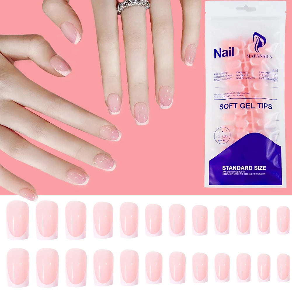124 piece glossy short square press-on nails clear natural set