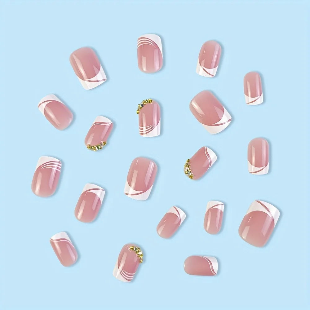 French tip handmade press-on nails short square white 24 piece set