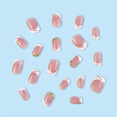 French tip handmade press-on nails short square white 24 piece set