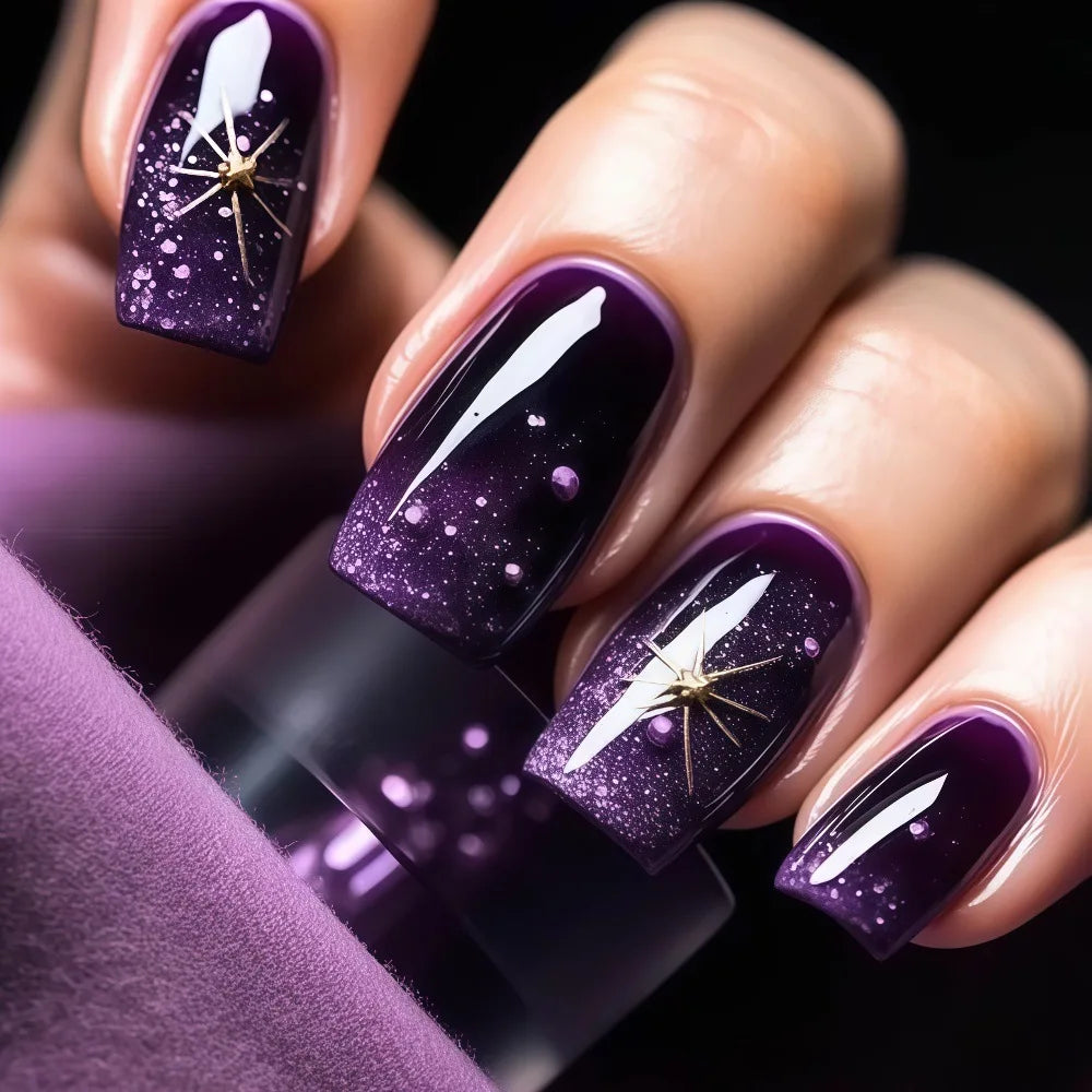 Gradient purple blue medium fake press-on nails for women