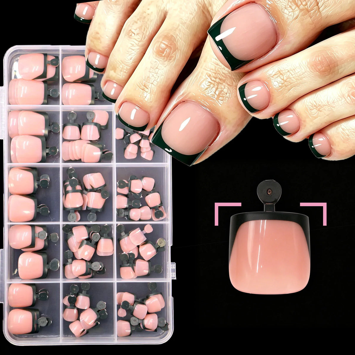 126 piece classic white French edge fake toenails press-on set
