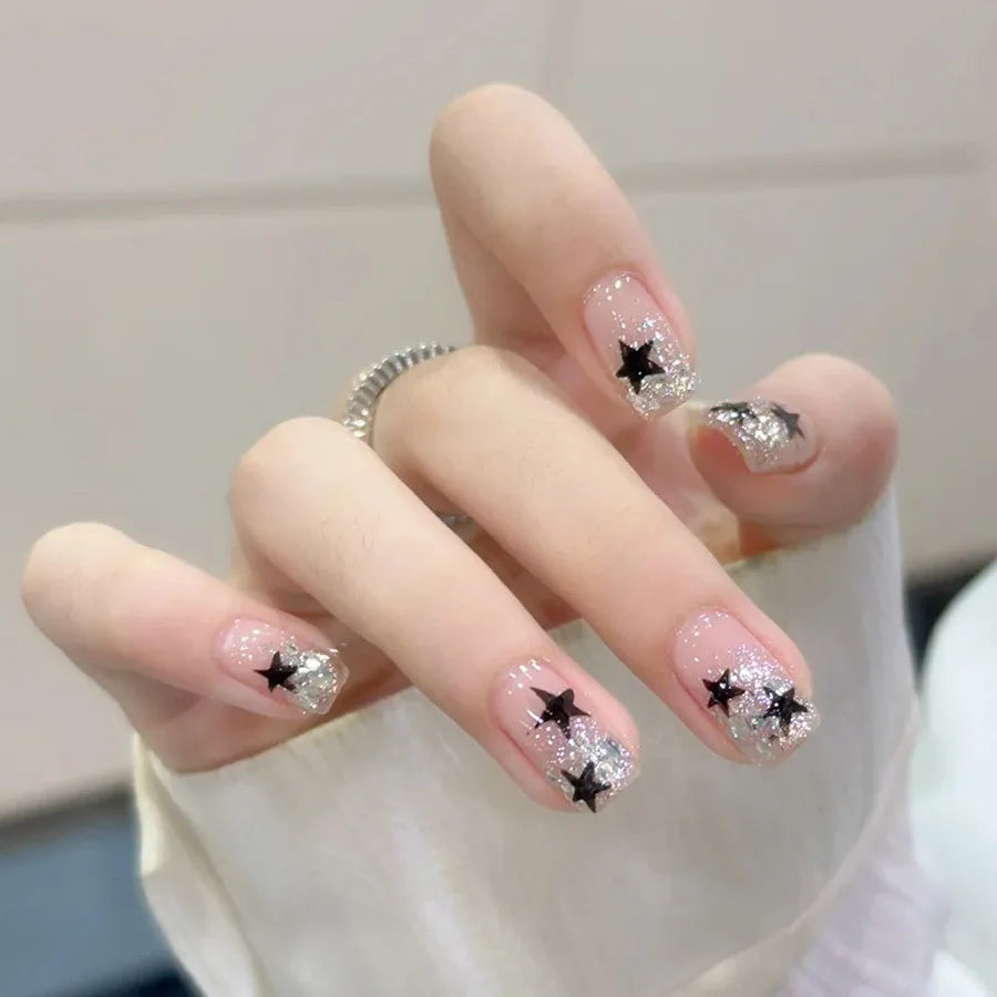 Gradient purple blue medium fake press-on nails for women