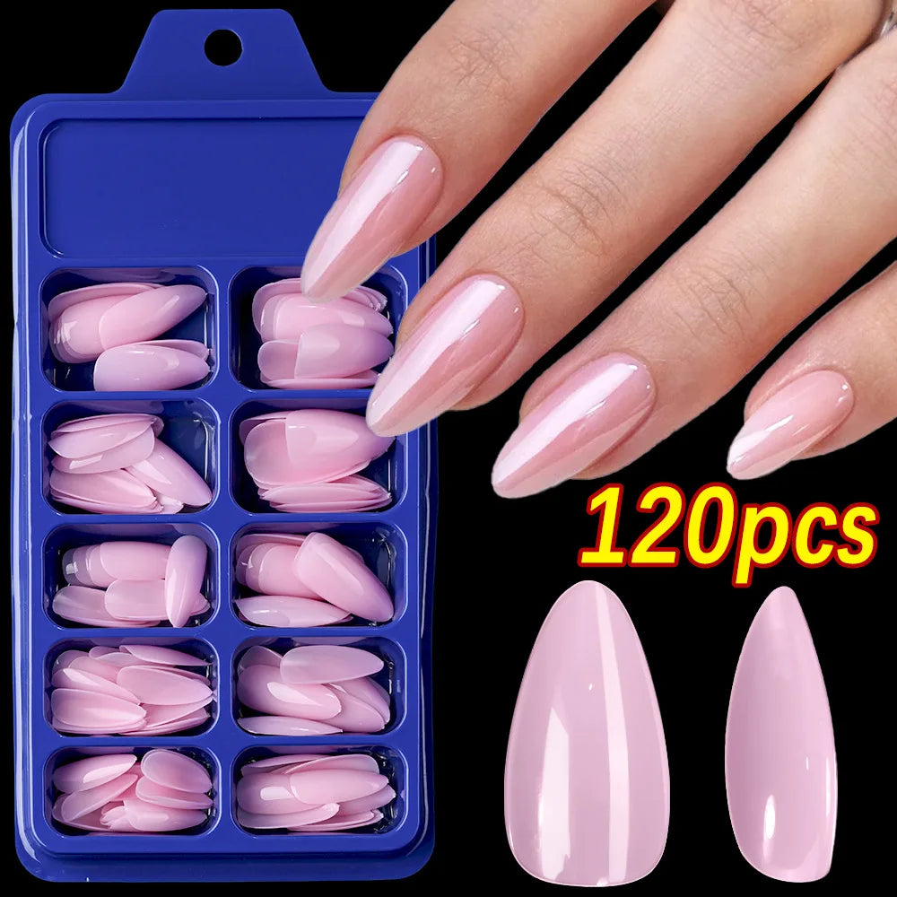 120 piece short square almond fake nail tips press-on variety set