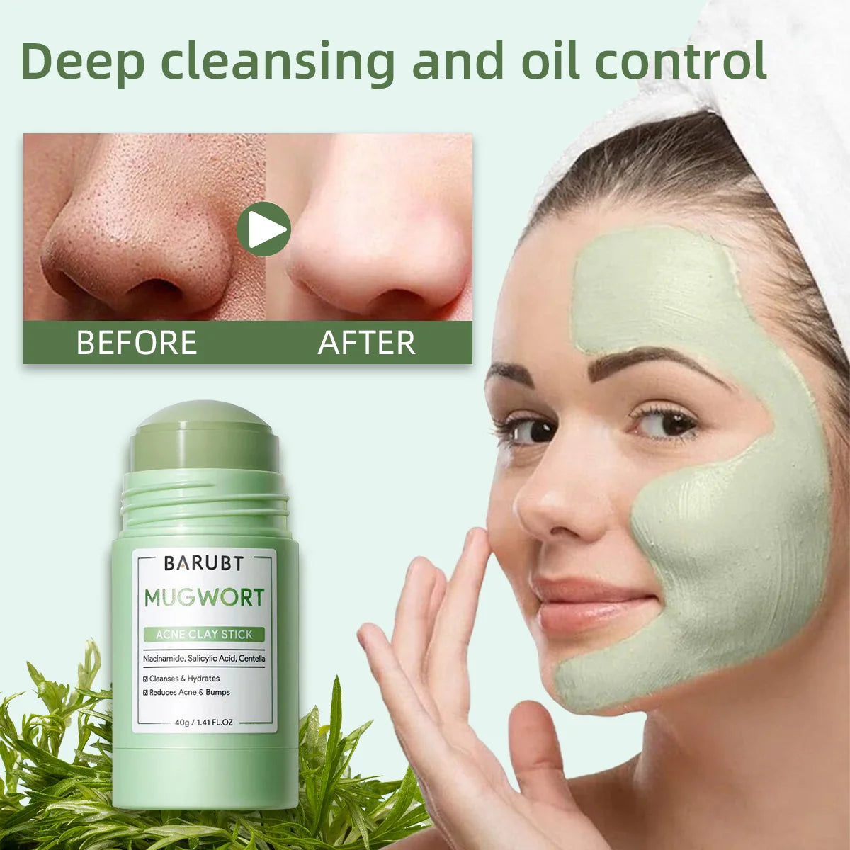 Mugwort solid face mask blackhead acne removal deep cleansing