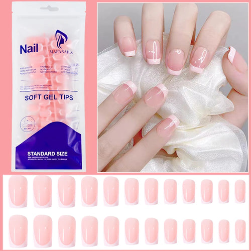 121 piece glossy short square press-on nails clear natural set